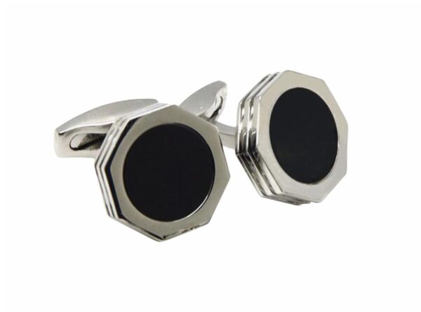 Smart Man Cufflink Silver with Stone Black octagon Shape