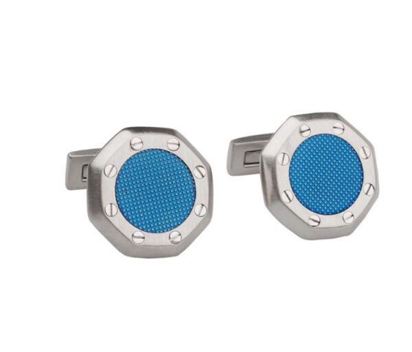 Raceometer official Cufflink Octagon Shape , Sky Blue middle