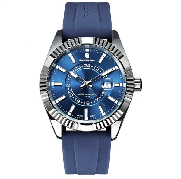 Sapphero Watch Blue Dial  Blue Rubber strap Bezel Size 42 mm Quartz Movement  Stainless Steel