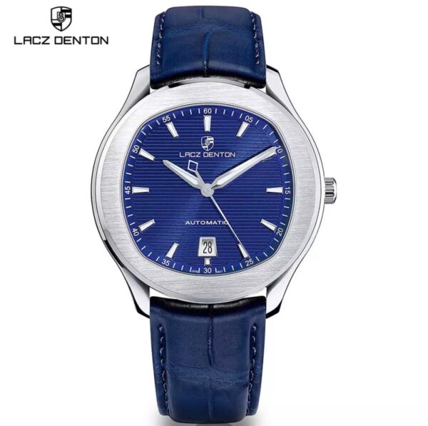 Lacz Denton Watch Blue Dial Blue leather Strap  Japan Automatic Movement  Stainless Steel