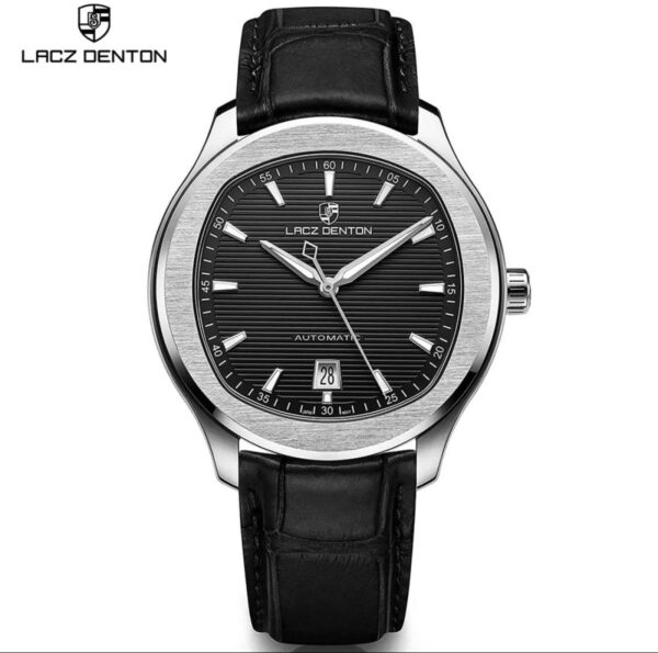 Lacz Denton Watch Black Dial Black leather Strap  Japan Automatic Movement  Stainless Steel